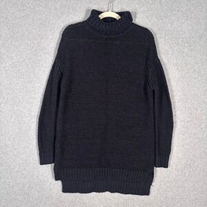 ZARA Turltleneck Tunic Sweater Medium Navy Black Slouchy Minimal Quiet Luxury